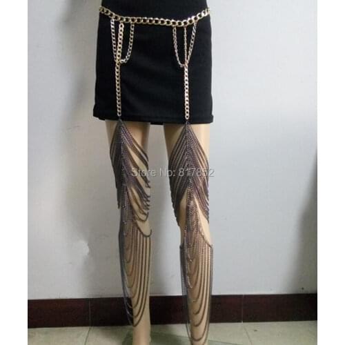 Fashion WRB89 Women Gold colour Chains Sexy Layers Harness Belly Thigh Chains Jewelry Unique Design Waist Belly Chains