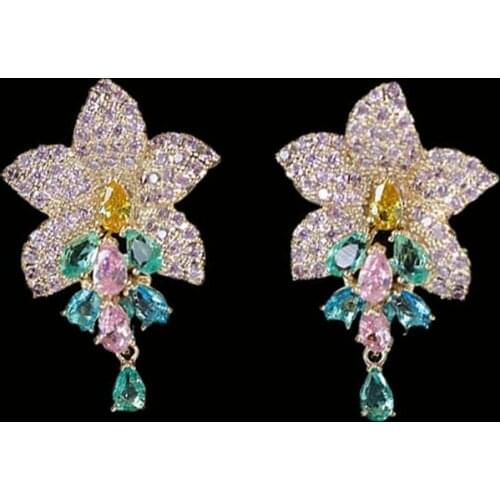 Fashion Beautiful Sparkling Flower Earrings High Quality Cubic Zirconia Earings Jewelry Flower Stud Earrings For Women