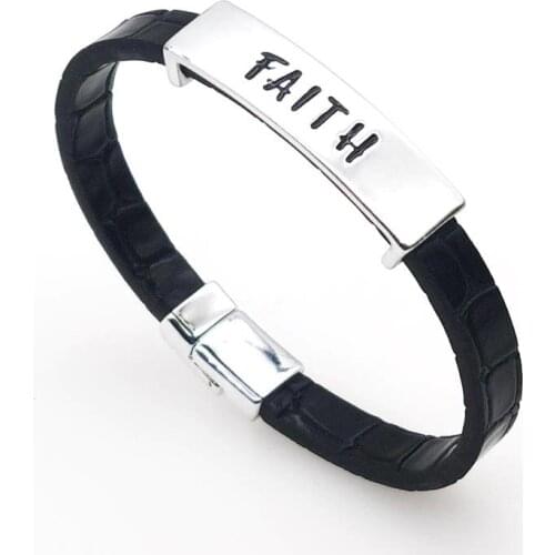 Fashion Crack Leather Bracelets Charm Jewelry Wholesale Punk Cool Men Genuine Leather Faith Bracelets Jewellery Cool Wholesale