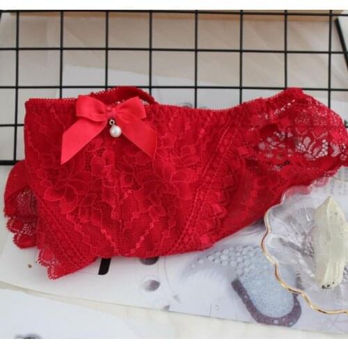 100% Real Photos Top Quality M L Lovely Cute Lolita Kawaii Hot Pearls Bow Lace Panties Underwear brief Thong Lingerie WP537