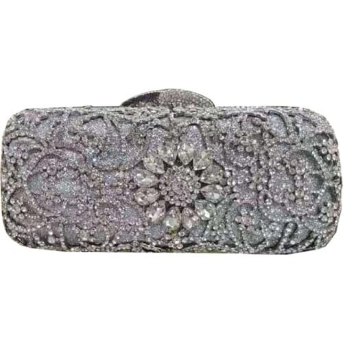 New Nigeria African Elegant Lady Flower Evening Dress Bag Banquet Rhinestone Handbag Lady Metal Crystal Bag