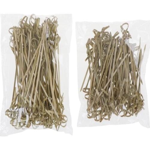 Disposable Bamboo Tie Knotted Skewers Twisted Ends Cocktail Food Fruit Picks Fork Sticks Buffet Cupcake Toppers 100Pcs