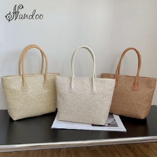 New 2021 Summer Solid Color Straw Bags For Women Casual Weaving Totes Ladies Handbags Designer Large Beach Travel Shoulder Bag