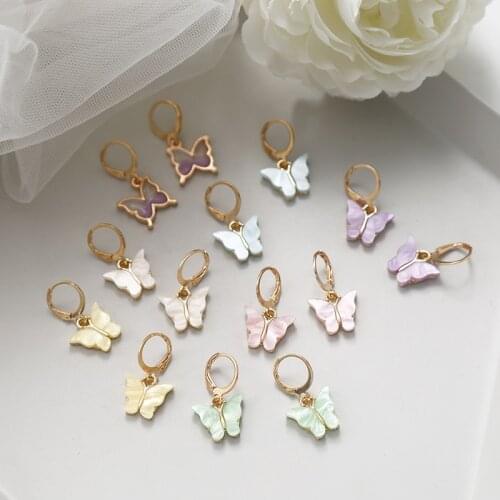 Colorful Resin Arcylic Butterfly Earrings for Women 2020 Summer Purple Pink Green Metal Statement Drop Earrings Wedding Jewelry