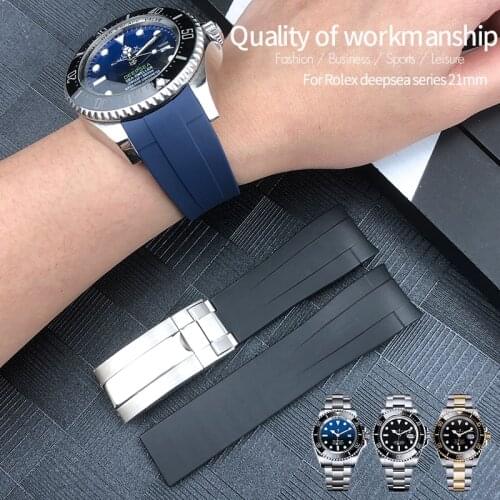 21mm Silicone Rubber Watch Band Replacement for Role Rolex DEEPSEA Sea-Dweller 126660 Blue Black Diving Sport Strap Free Tools