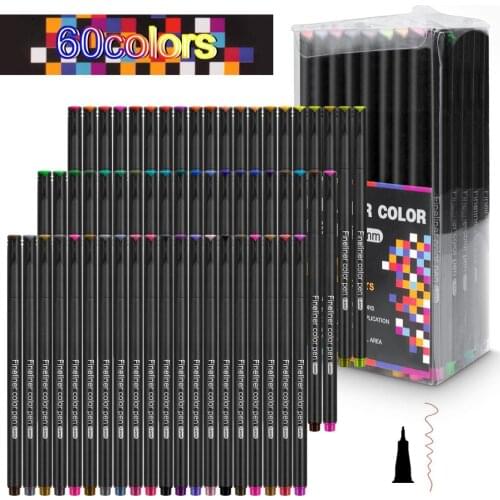 Fineliner Color Pens Water Marker Pen Black To School Fineliner Sketching Pens 0.4mm 24 36 48 60 100 Colors Fineliner Brush Pen