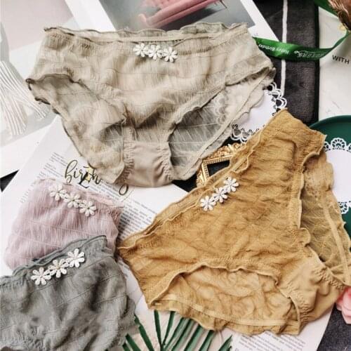 Bow Mesh Ruffle Panties Girl Coast Lace Lovely Sexy Maid Low Waist Female Underwear Sexy Lingerie Seamless Transparent Panties