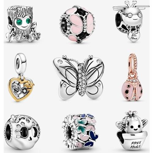 925 Sterling Silver Charm Original Ladybird Butterfly Bee Beads Charms Fit Pandora Bracelets Necklaces Diy Jewelry For Women