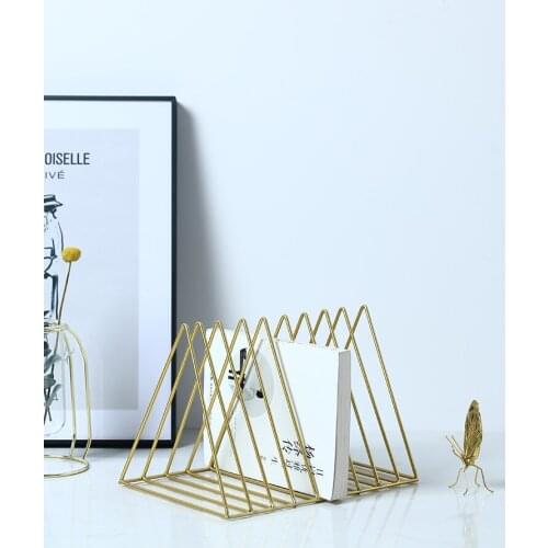 Nordic Gold Iron Bookshelf, Magazine and Newspaper Shelf, Living Room, Study, Triangle Storage Decoration