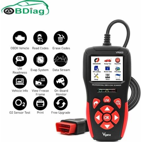 Original Vgate VR800 OBD2+CAN Scanner Powerful 12 Functions Battery Tester Code Reader VR800 Universal Car Diagnostic Tool