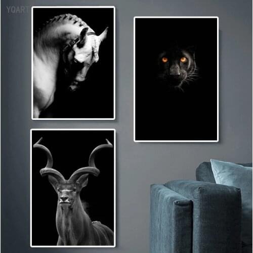 Modern Black and White Animal Posters Elephant Zebra Lion Giraffe Canvas Paintings Mural Prints Nordic Home Wall Decor Pictures
