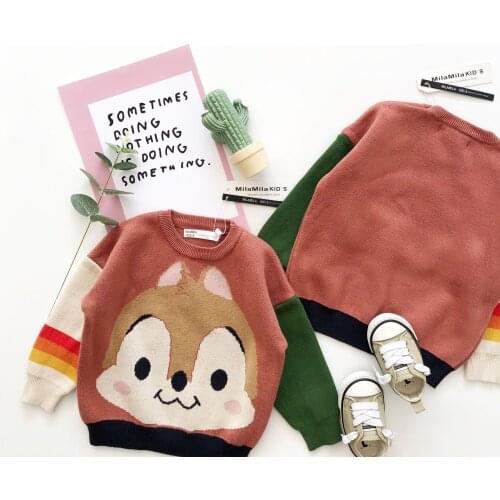 Tonytaobaby New Color Matching Squirrel Pullover Crew Neck Sweater for Boys and Girls In Autumn and Winter