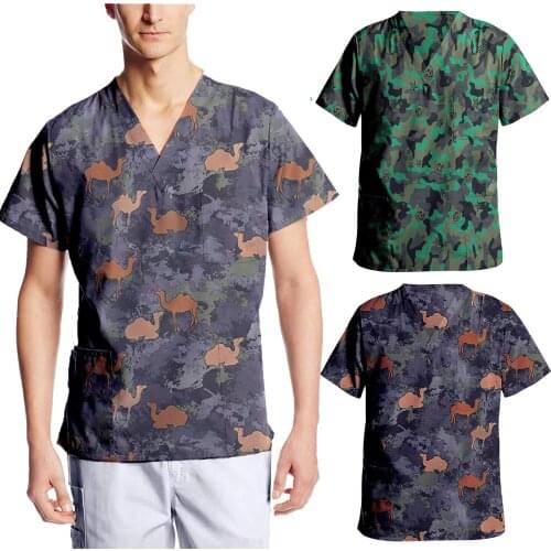 Nursing Uniform Scrubs For Men Camouflage Pockets Short Sleeve V-neck Tops Nurse Working Uniform T-shirts медицинская одежда q5