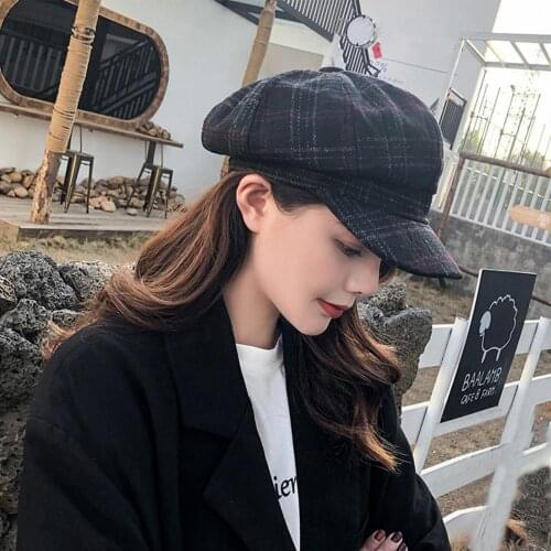 Vintage Plaid Beret Men Women Autumn Winter Warm Beret Hats for Women Wide Brim Winter Hat Octagonal Beret Cap chapeau femme