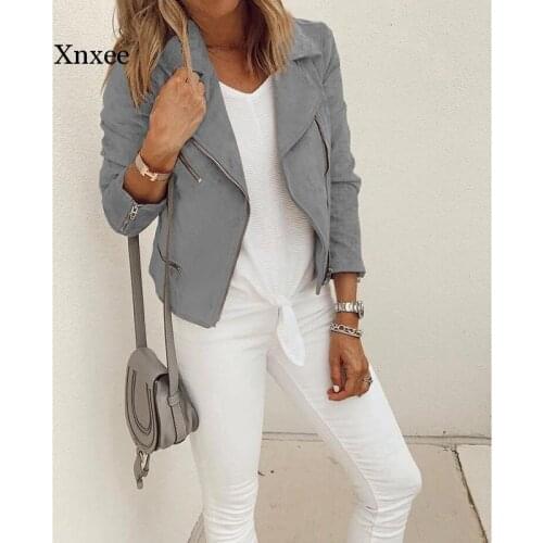 Autumn and Winter Womens Solid Color Lapel Short Zipper Fashion Casual Slim-Fit Motorcycle Motorcycle Jacket Jacket