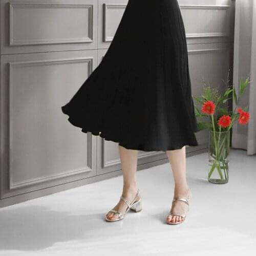 Woman Square High Heels Sandals Women Lace-Up Ankle Straps Sexy Casual Square Heeled Office Lady Career Shoes Size 33-42 Silver