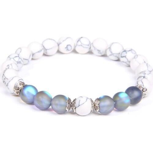 Women Fashion Natural White Turquoises Bracelets Ladies Yoga Elasticity Accessories Charm Round Beaded Stone Bangle Jewelry Gift