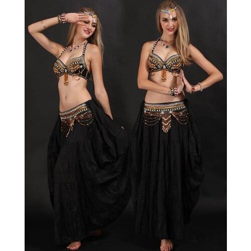 2018 High quality handmade belly dance tribal costume for women belly dancing bra and belt set on sale