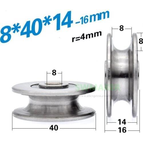 1pcs 8*40*14mm U grooved concave wheel bearing wheel/crane/pulley/guide wheel, for 8 mm diameter wire rope/guide rail