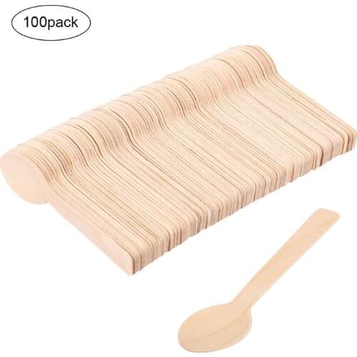 100pcs Disposable Wooden Spoon Cake Ice Cream Western Dessert Cheese Wooden Spoon Wedding Party Tableware Kitchen Biodegradable