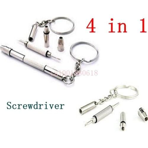 1000pcs/lot New Arrival 4 in 1 Screwdriver Eyeglass Repair Tool Keychain