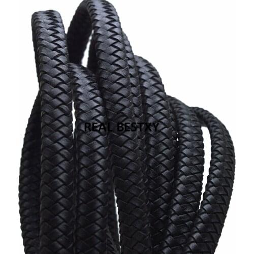2m/lot approx:12*6mm black white Genuine Braided Leather Cord Real Leather Crafts Beading Accessories Lacing Jewelry Making Wove