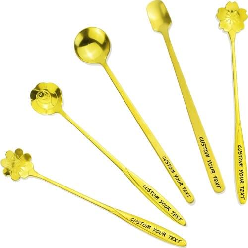 5pcs Custom Tea Spoons Flower Spoon Tea Coffee Mixed Golden Spoon Dessert Vintage Tea Golden Spoon Tableware Design ЧАЙНЫЕ ЛОЖКИ