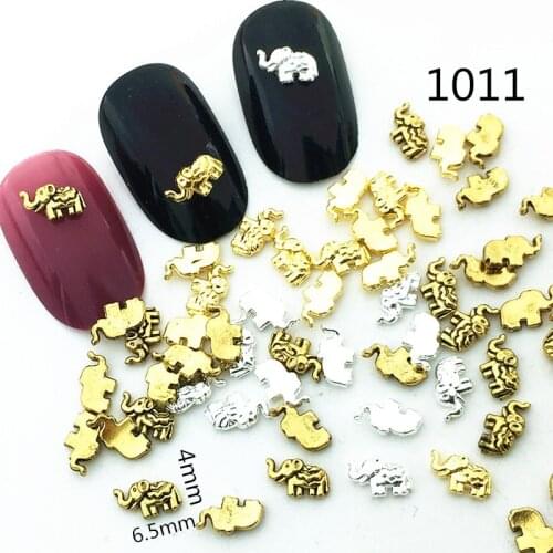 50pcs/pack Japan Korea Alloy Nail Art Retro Gold Silver Elephant Metal Accessories Decoration for Phototherapy Nail Sticker DIY