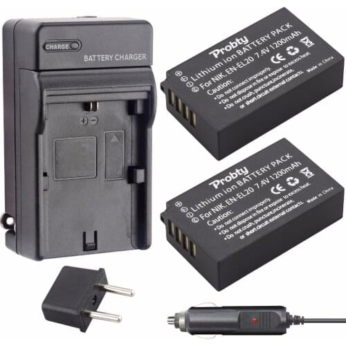 2PCS Probty 1200mAh EN-EL20 EN EL20 ENEL20 Rechargeable Li-Ion Battery + DC Charger Kit for NIKON 1 J1 J2 J3 S1 Camera