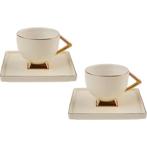 Turkish Porcelain Greek Arabic Coffee Espresso Cups, Art Deco Set of 2 Coffee Cups