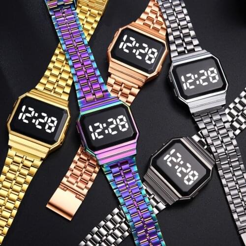 Mens and Womens Same LED ElectronicTouch Screen Quartz Watch Fashion Temperament Personality Ladies Watches Steel Belt Couple