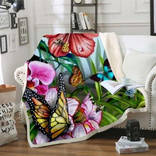 Plstar Cosmos Colorful butterfly insect Blanket 3D print Sherpa Blanket on Bed Kids Girl Flower Home Textiles Dreamlike style-8