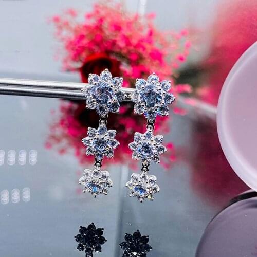 Flower Lab Diamond cz Dangle Earring 925 Sterling silver Jewelry Fine Party Wedding Drop Earrings for Women Bridal Gift