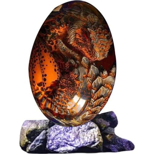 Lava Dragon Egg Natural Dinosaur Egg Ornamental with Base Crystal Dino Dragon Statue Collection Decor Mineral Specimen for Kids