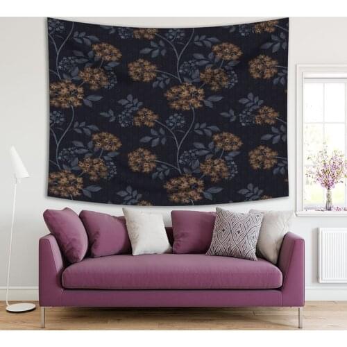 Tapestry Flowers Blooms in Summer Garden Nature Theme Classic Floral Pattern Artwork Blue Brown