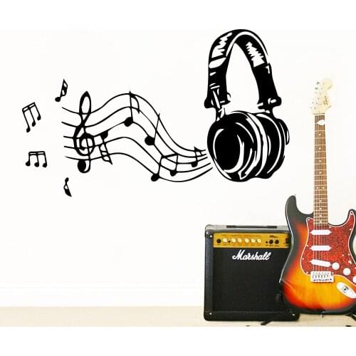 Art Music Headphones Vinyl Wall Stickers for Kids Room Decoration Bedroom Decor Wallpaper Wall Decals P440