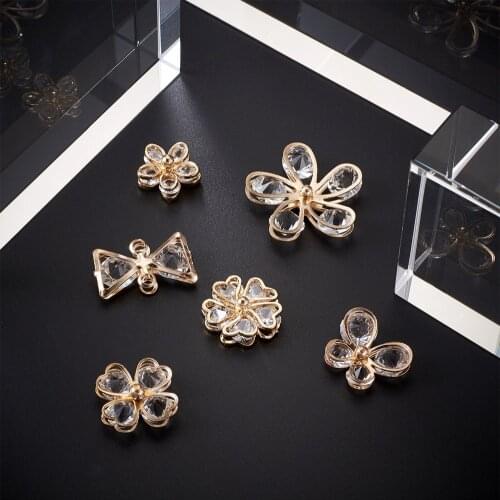 24pcs Flower/Butterfly/Clover Cubic Zirconia Cabochons with Glass Rhinestone Small Zircon Charms for Jewelry Making DIY Necklace