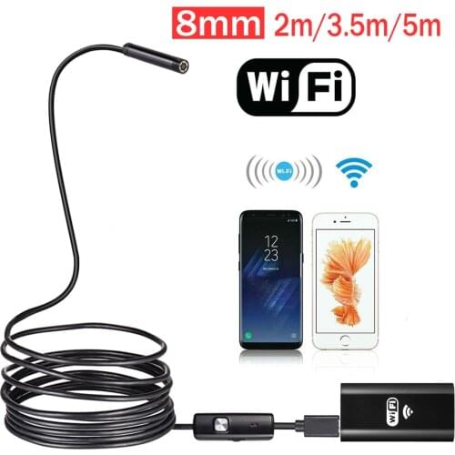 WIFI Endoscope Camera 8MM 2/5M Waterproof Soft Cable Inspection Camera USB Endoscope Borescope IOS Endoscope For Iphone