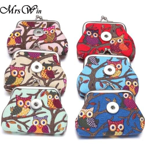 5pcs/lot l18mm Snap Buttons Jewelry Owl Snap Button Purse Bag Small Coin Wallets Pouch for Girl Women Valentines Day Gift