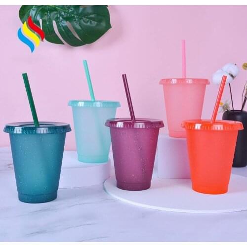 Creative Straw Cup Sequined Glitter Cup Colorful Coffee Juice Straw Mug Simple Cute Net Red Plastic Bottom Outdoor Portable Cup