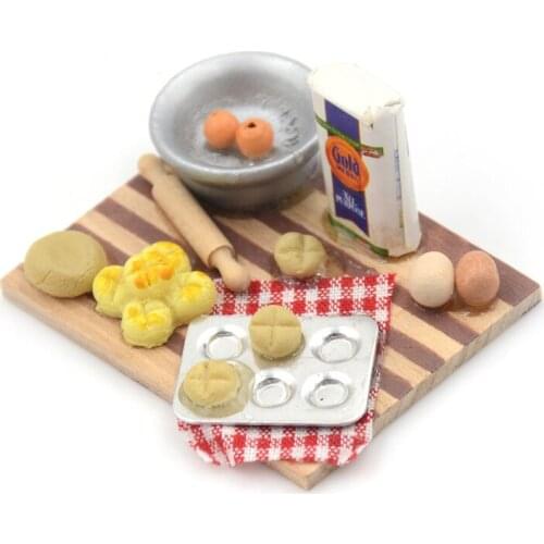 Kitchen Mixed Food Eggs Milk Bread Board tool set Dollhouse Miniature Play Cooking Kitchen Toy Tableware For kids Play House Toy