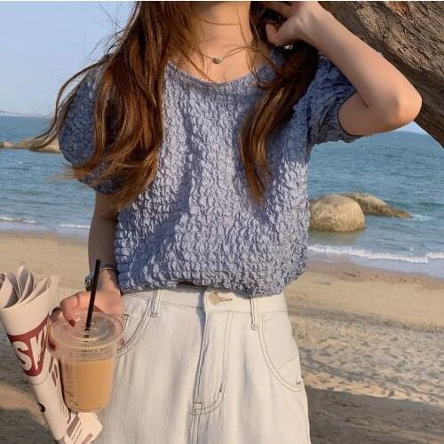 Summer 2021 new hedging design niche sense of thinness, folds, puff sleeves, short T-shirts, tops, womens trend