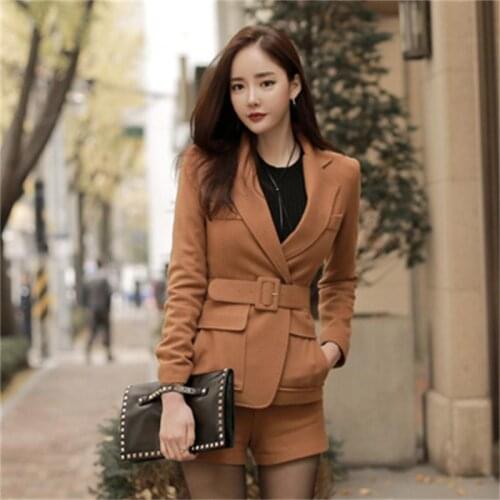 Fashion casual suit suit female spring new autumn winter temperament British style coat small suit woolen shorts two-piece suit