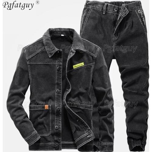 New Black Mens Sets Fashion Casual 2021 Spring Autumn Mens Long Sleeve Denim Jacket and Jeans 2 Piece Set Couple Denim Suit 4XL