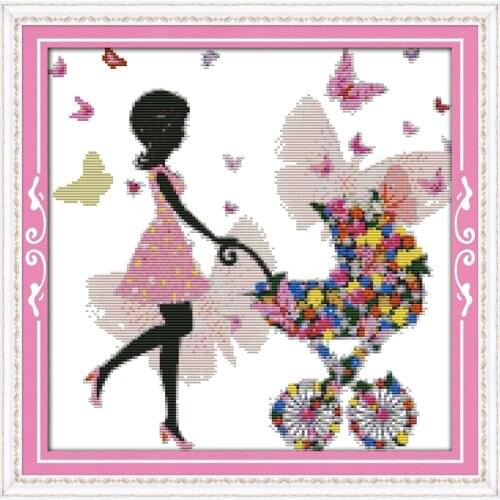 Everlasting Love Flower Pretty Woman Chinese Cross Stitch Kits Embroidery Needlework Sets Canvas 11CT DIY Gift Home Decoration