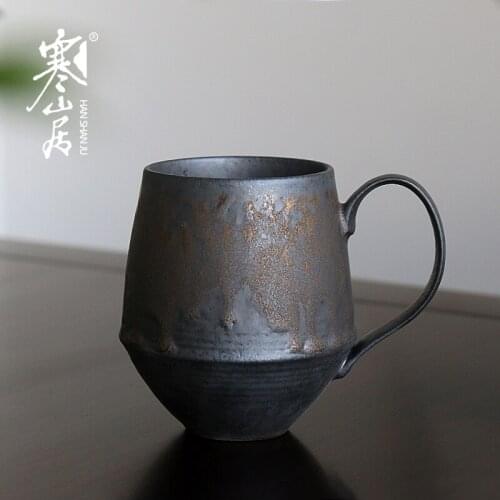 Tea Mug Set Bone China Vintage Style Black Pottery Cup Thick Ceramic Coffee Drinking Mug Creative Gift Reusable Cup Retro Style