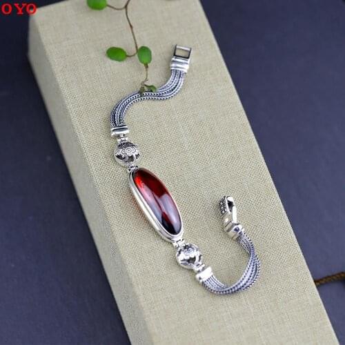 Real 925 sterling silver ring temperament ladies red corundum fashion silver bracelet