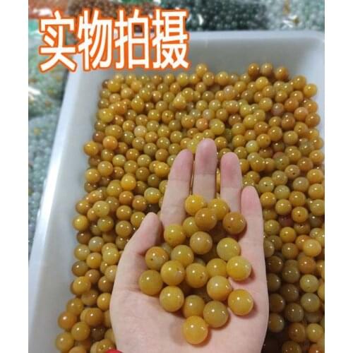 Natural old topaz powder huanglong round bead A goods jade DIY Xinjiang golden Silk jade agate Jade Bead Necklace