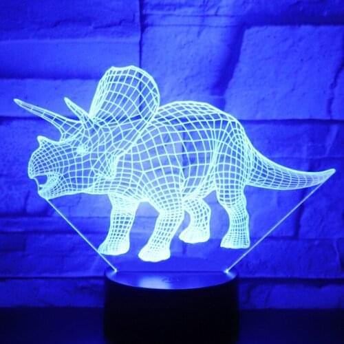 3D LED Night Light Dinosaur Triceratops Run with 7 Colors Light for Home Decoration Lamp Amazing Visualization Optical