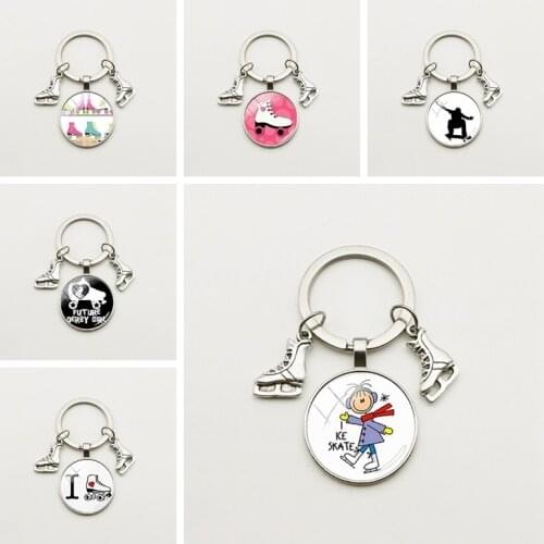 New Creative Skates Mini Pendant Keychain Glass Dome Charm Keyring Ski Lover Souvenir Winter Ice Rink Gift Man Woman Bag Fashion